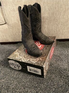 Laredo Charcoal Gray Distressed Cutout Western Boots